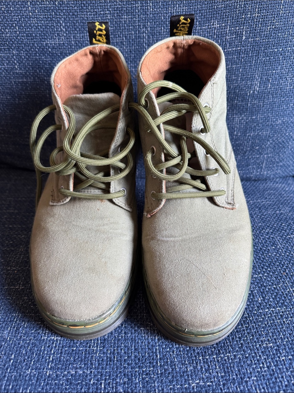 Dr. Martens Olive Canvas Chukka Boots with Green Laces